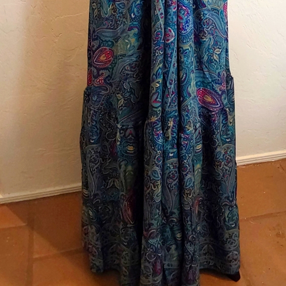 BOHEMIAN GODDESS Silk Turquoise Blue Floral Maxi Dress - Picture 2 of 6